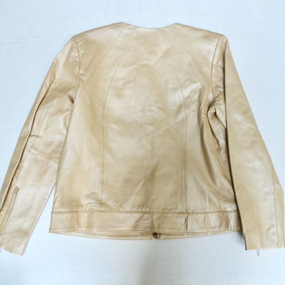 Dialogue Champagne Leather Metallic Women's Jacket Medium - Picture 8 of 12